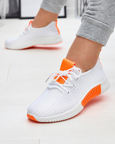 White women's sports shoes with orange inserts Kedeti - Footwear