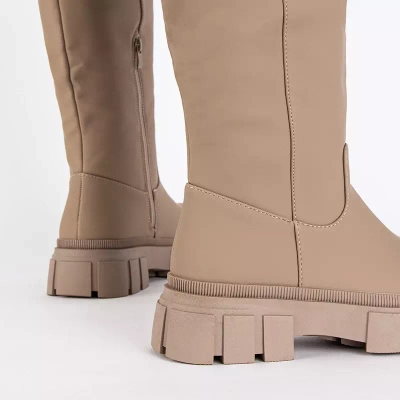 OUTLET Beige women's mid-calf boots Oledd- Footwear