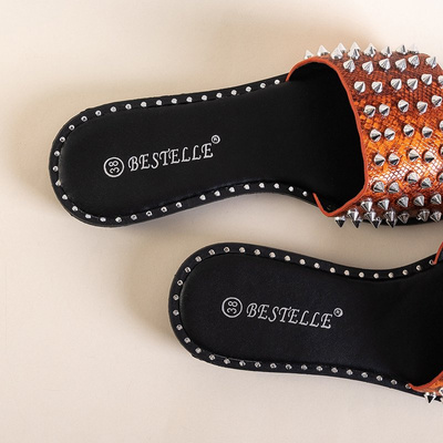 Orange women's sandals with Maurella studs and jets - Footwear