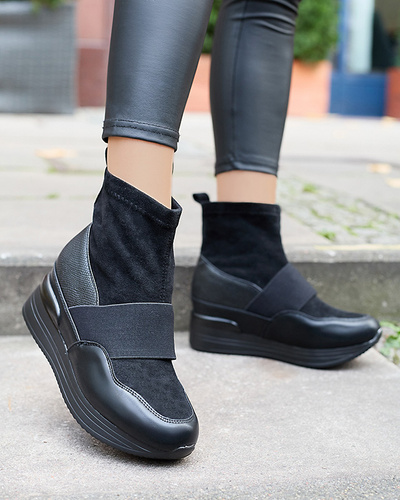 Black women's slip-on boots with embossing Keleda - Footwear