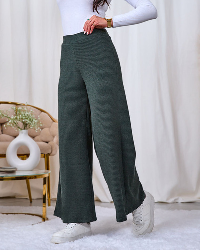 Royalfashion Dark green women's wide ribbed pants