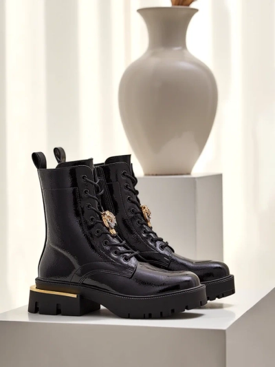 Royalfashion Women's patent leather worker ankle boots Tesiolle