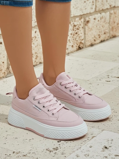 Aurora Rosa - Damskie Różowe Sneakersy Platforma Tkanina Wiosna/Lato/Jesień