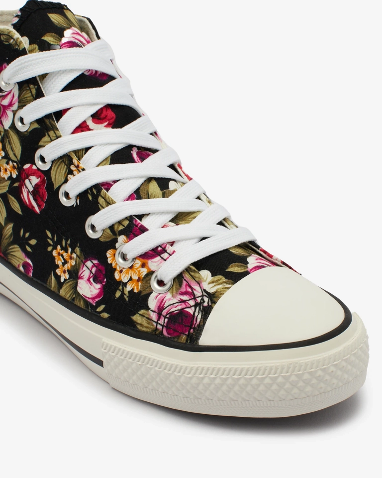 Flora Women's Black-Floral Fabric Summer Sneakers