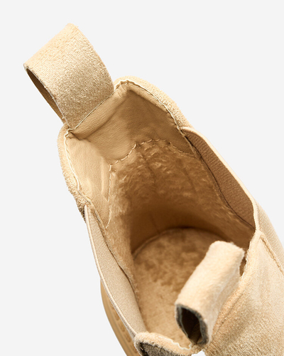 Royalfashion Bēšas krāsas sieviešu zābaki ar dekoratīvu siksniņu Loffdo