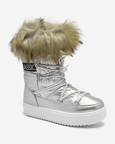 Silver women's slip-on snow boots with fur Lilitsa- Footwear