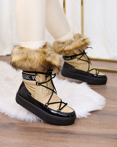 Royalfashion Бежево-черные ботинки-слипы a'la snow boots for women Gomllo