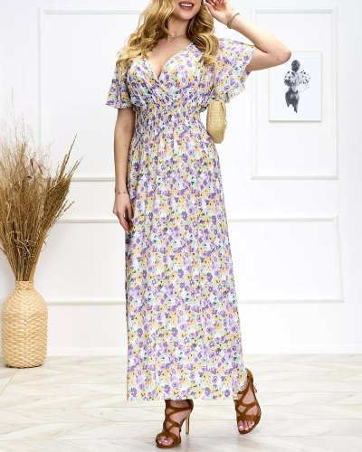 Purple-green women's floral midi dress - Shoes