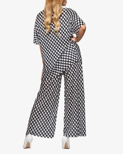 Black women's pleated patterned set - Clothing