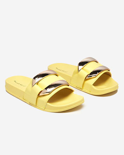 Yellow women's slippers with gold ornament Serina - Footwear