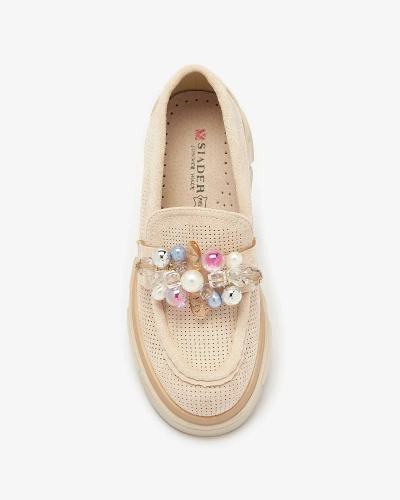 Women's beige openwork moccasins Peloga- Footwear