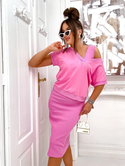 Royalfashion Women's set with a top that reveals and a knee-length dress