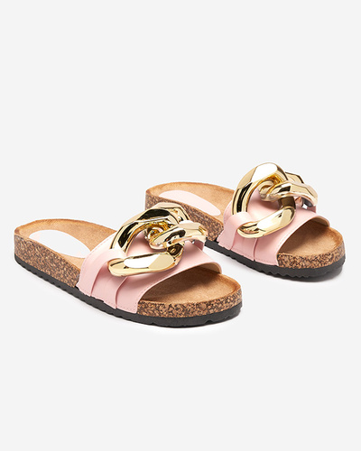 Women's pink slippers with decoration at Fixci- Footwear