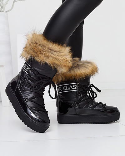 Women's lacquered snow boots in black color Fursav- Footwear