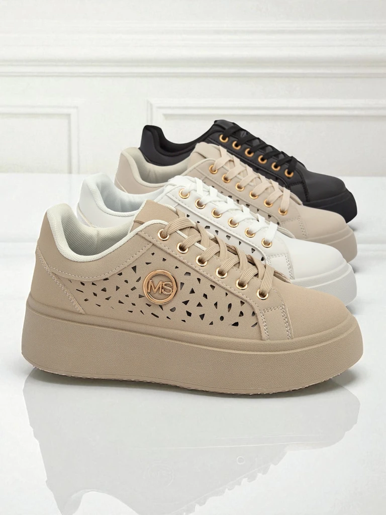 Cleo Ecru Platino – beżowe sneakersy na platformie Royalfashion skóra eko