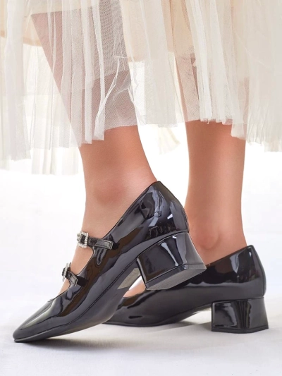 Royalfashion Glossy women's heeled pumps with straps Vible