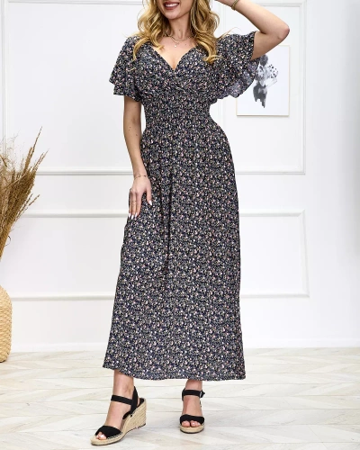 Floral navy blue women's maxi dress Clothing