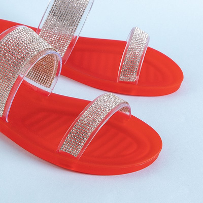 Women's red rubber slippers with cubic zirconia Niuci - Footwear