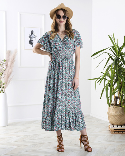 Women's floral midi dress in blue- Clothing