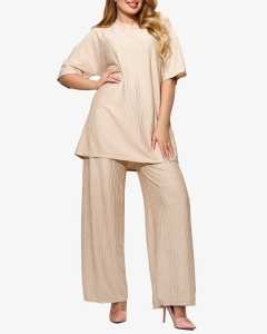 Women's ribbed set in beige- Clothing