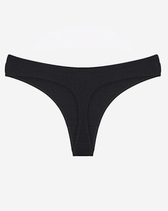 Black ribbed women's thong panties with patch- Underwear