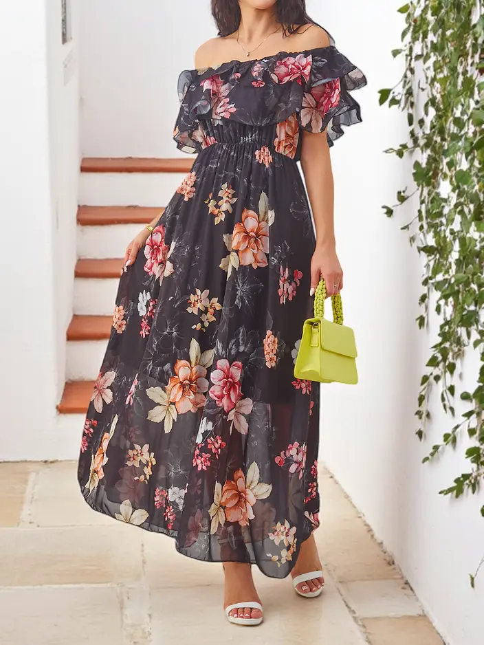 Royalfashion Women's off-the-shoulder dress with short sleeves in various floral patterns