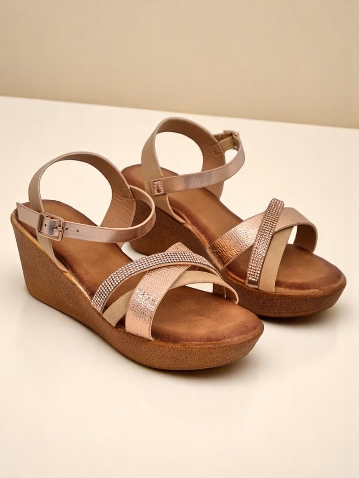 Royalfashion Women's wedge sandals with rhinestones and glitter Glittera