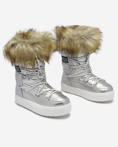 Silver women's slip-on snow boots with fur Lilitsa- Footwear