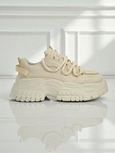 Damskie sneakersy beżowe Athenia z ekoskóry wan platformie 6,5 cm