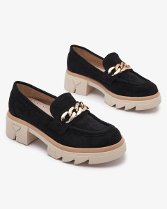 Eco-suede moccasins with gold embellishment in black Zaffix- Footwear