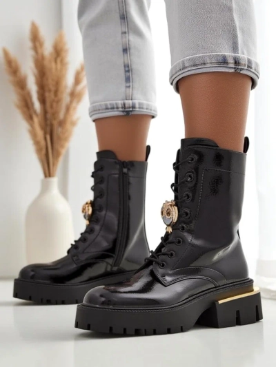 Royalfashion Women's patent leather worker ankle boots Tesiolle