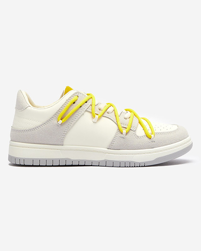 White and gray women's sports sneakers with yellow laces Olierinc - Footwear