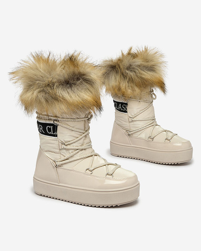 Royalfashion Детские ботинки-слипы a'la snow boots with fur in beige Asika