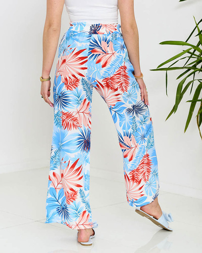 Blue women's palazzo pants with floral pattern - Clothing