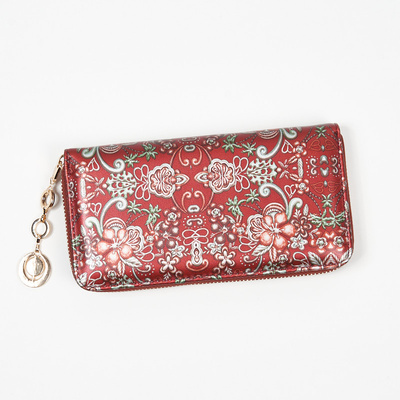 Large burgundy women's wallet with a floral pattern - Accessories