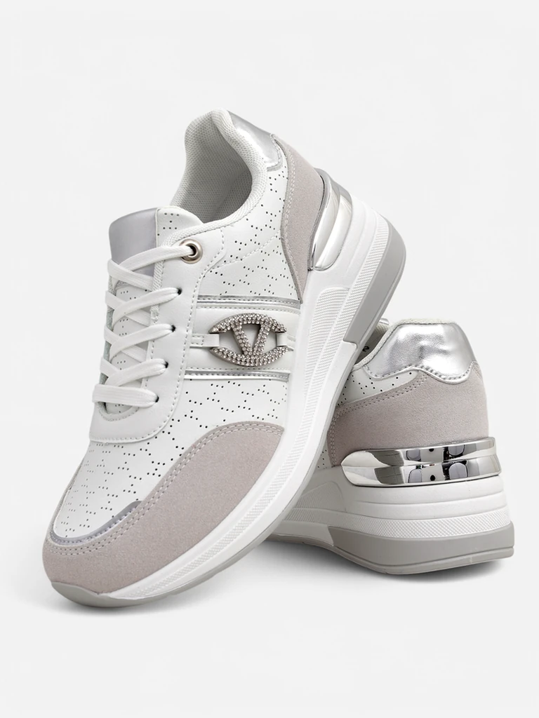 Sneakers damske Melania Bianca me coturn 6 cm pelle ecologic