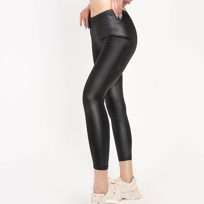 Black women's eco-leather leggings - Clothing
