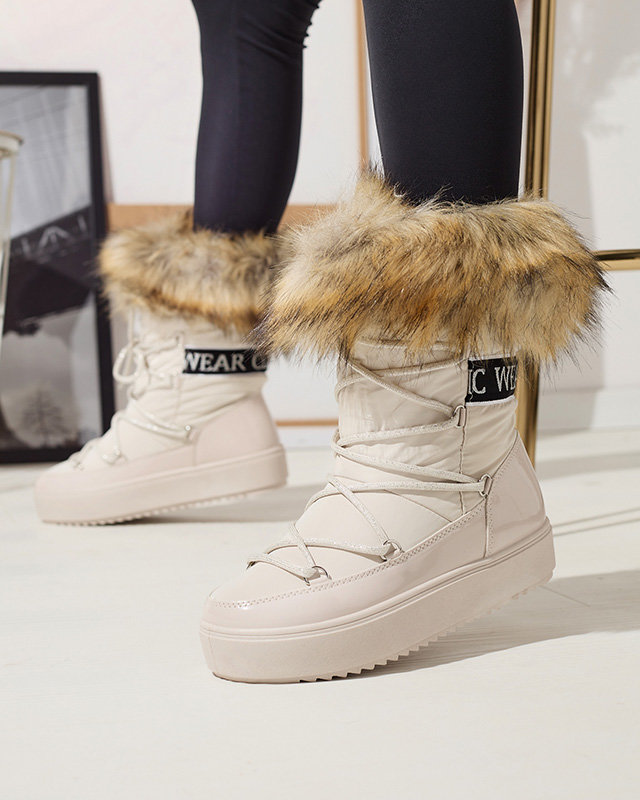 Bēšas krāsas sieviešu sniega zābaki ar kažokādu Lilitsa- Footwear