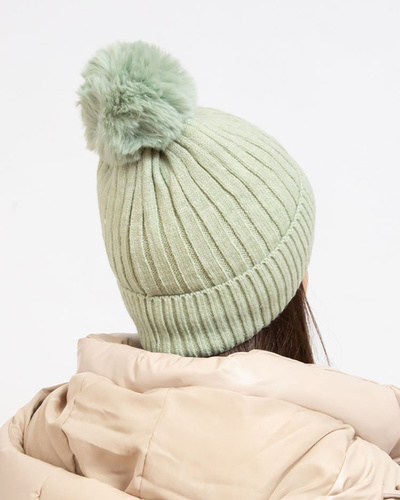 Royalfashion Green women's insulated cap with pompom