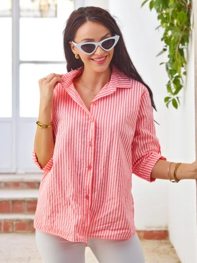 Royalfashion Women's striped cotton shirt with tie at the bottom