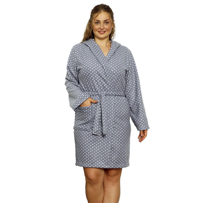 Gray women's bathrobe with polka dots PLUS SIZE - Clothing