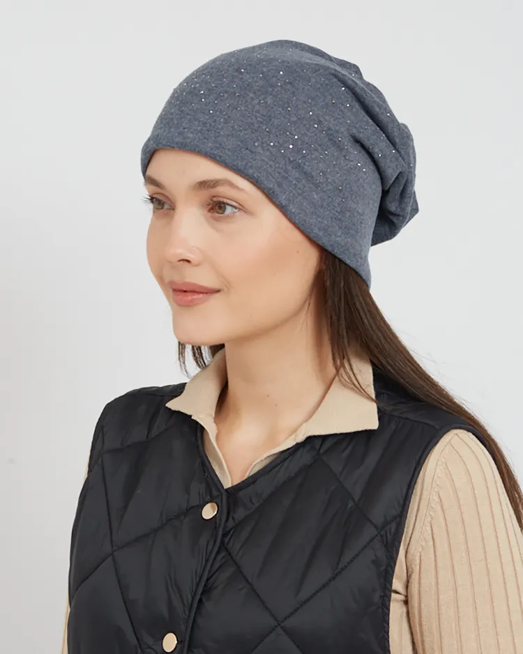 Royalfashion Women's beanie hat with rhinestones