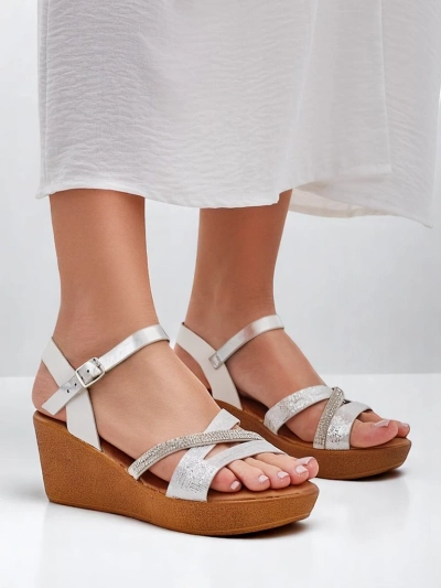 Royalfashion Women's wedge sandals with rhinestones and glitter Eclat