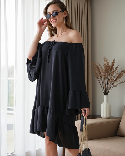 Платье Royalfashion женское с открытыми плечами и рюшами оверсайз