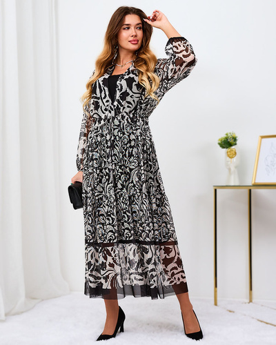 Royalfashion Black and white mesh floral maxi dress