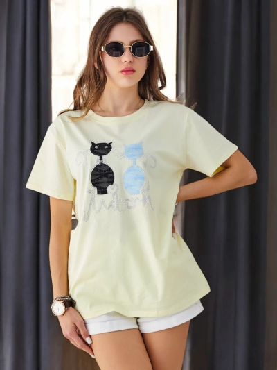 Royalfashion Women's cotton t-shirt with cats