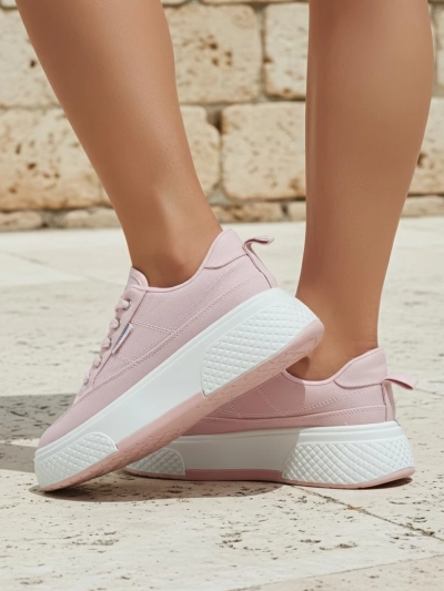 Aurora Rosa - Damskie Różowe Sneakersy Platforma Tkanina Wiosna/Lato/Jesień