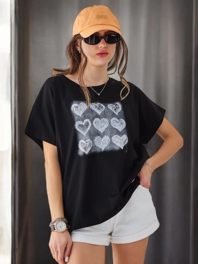 Royalfashion Women's Cotton T-Shirt A lot of Hearts