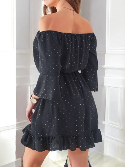 Royalfashion Women's mini dress off-the-shoulder with long sleeves and rhinestones