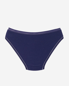 Navy Blue Women's Cotton Plain Briefs With Lace - Underwear